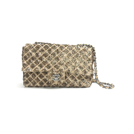 Chanel Glitter Flap Bag Medium Gold Glitter Sequins and Fabric