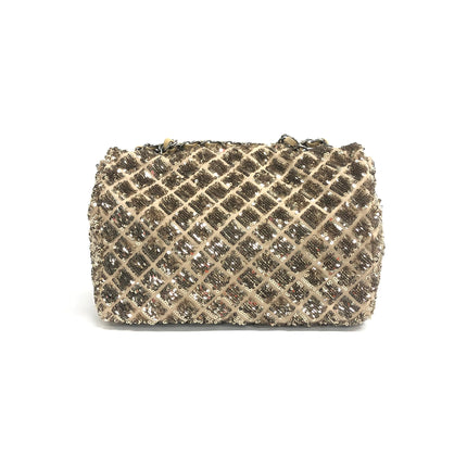Chanel Glitter Flap Bag Medium Gold Glitter Sequins and Fabric