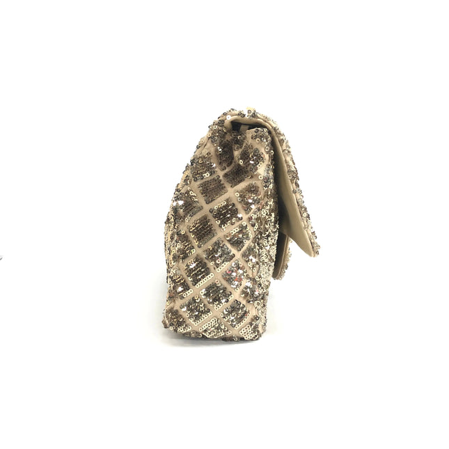 Chanel Glitter Flap Bag Medium Gold Glitter Sequins and Fabric