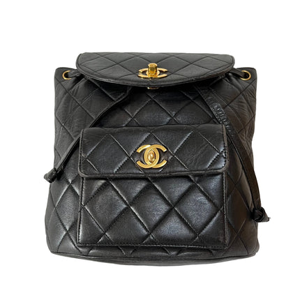 Chanel Vintage 1994-1996 Duma Backpack Black Lambskin Leather Gold Hardware