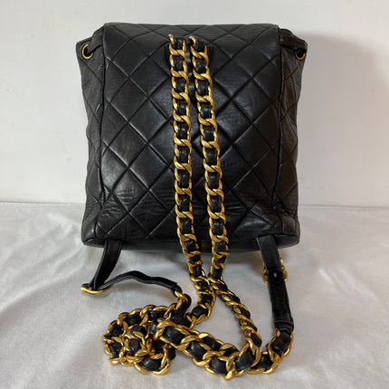 Chanel Vintage 1994-1996 Duma Backpack Black Lambskin Leather Gold Hardware