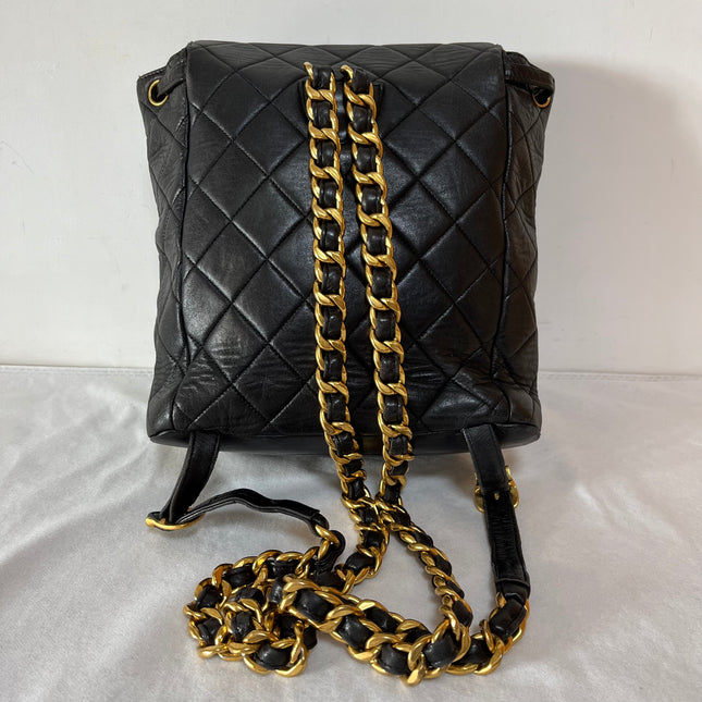 Chanel Vintage 1994-1996 Duma Backpack Black Lambskin Leather Gold Hardware