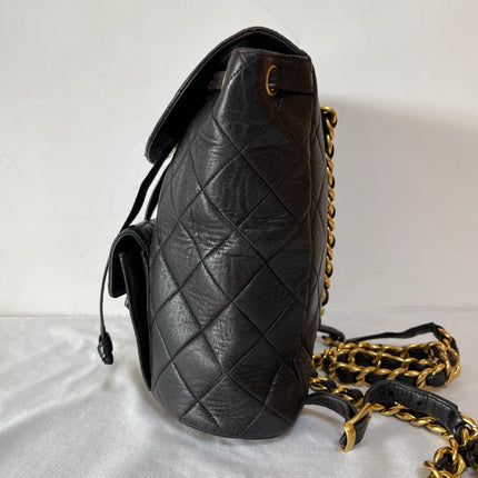 Chanel Vintage 1994-1996 Duma Backpack Black Lambskin Leather Gold Hardware