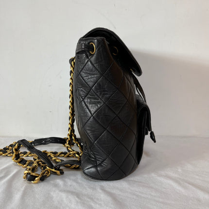 Chanel Vintage 1994-1996 Duma Backpack Black Lambskin Leather Gold Hardware