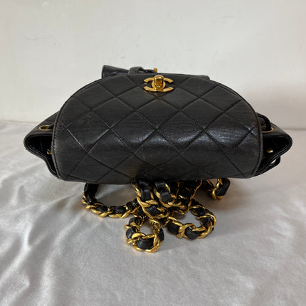 Chanel Vintage 1994-1996 Duma Backpack Black Lambskin Leather Gold Hardware