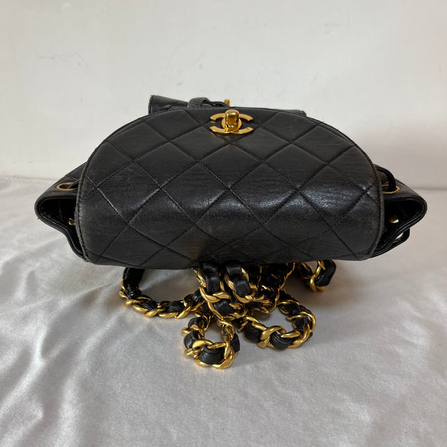 Chanel Vintage 1994-1996 Duma Backpack Black Lambskin Leather Gold Hardware