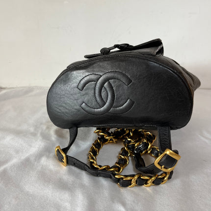 Chanel Vintage 1994-1996 Duma Backpack Black Lambskin Leather Gold Hardware