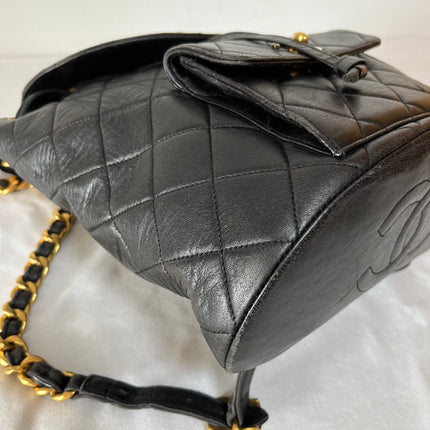 Chanel Vintage 1994-1996 Duma Backpack Black Lambskin Leather Gold Hardware