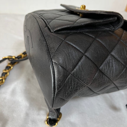 Chanel Vintage 1994-1996 Duma Backpack Black Lambskin Leather Gold Hardware