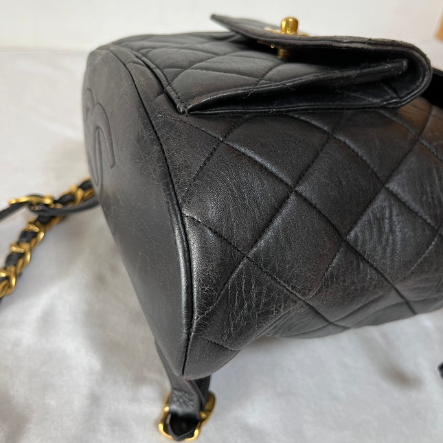 Chanel Vintage 1994-1996 Duma Backpack Black Lambskin Leather Gold Hardware