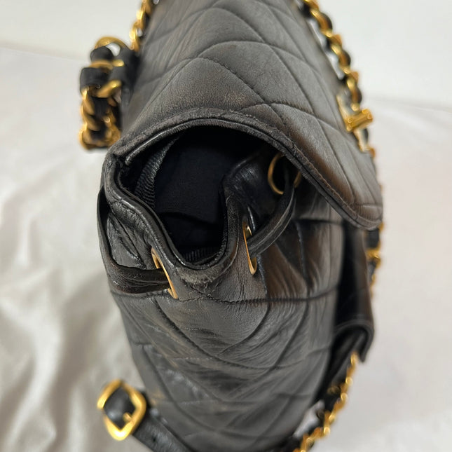 Chanel Vintage 1994-1996 Duma Backpack Black Lambskin Leather Gold Hardware