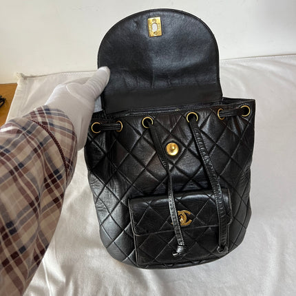Chanel Vintage 1994-1996 Duma Backpack Black Lambskin Leather Gold Hardware