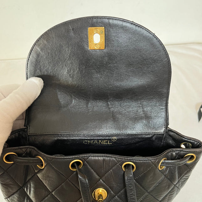 Chanel Vintage 1994-1996 Duma Backpack Black Lambskin Leather Gold Hardware