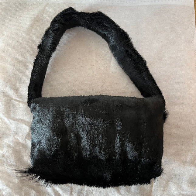 Fendi Black Faux Fur FF Logo Flap Shoulder Bag