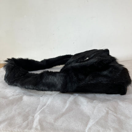 Fendi Black Faux Fur FF Logo Flap Shoulder Bag