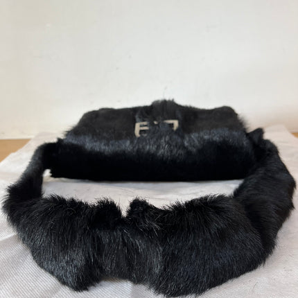 Fendi Black Faux Fur FF Logo Flap Shoulder Bag