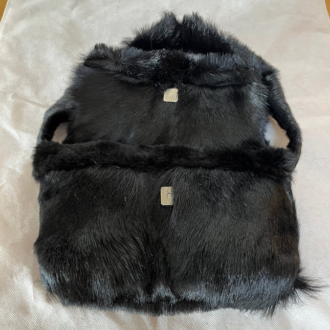 Fendi Black Faux Fur FF Logo Flap Shoulder Bag
