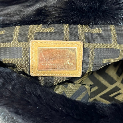 Fendi Black Faux Fur FF Logo Flap Shoulder Bag