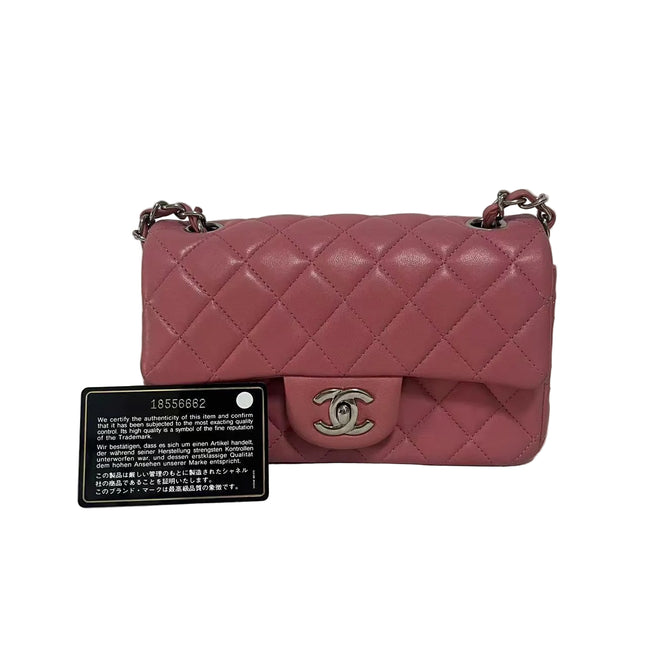 Chanel Classic Flap Mini 2016 Pink Lambskin Leather Silver Hardware-Luxbags