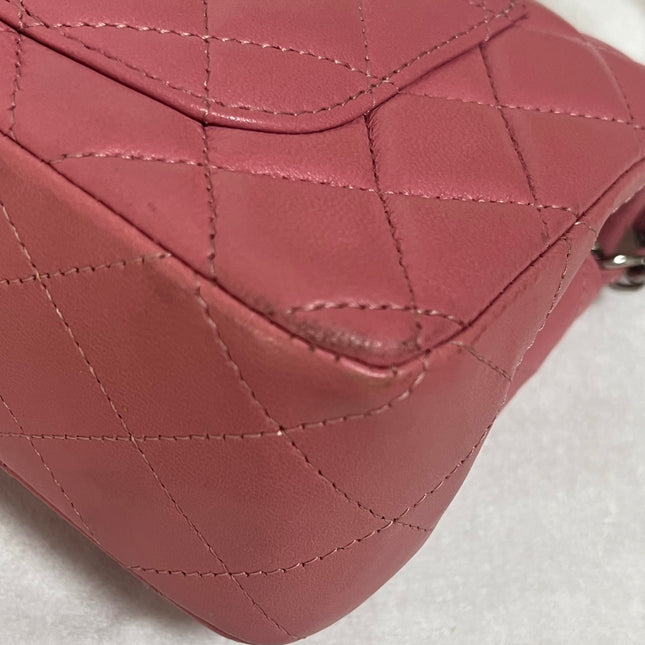 Chanel Classic Flap Mini 2016 Pink Lambskin Leather Silver Hardware