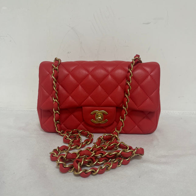 Chanel Classic Flap Mini 2019 Red Lambskin Leather Gold Hardware