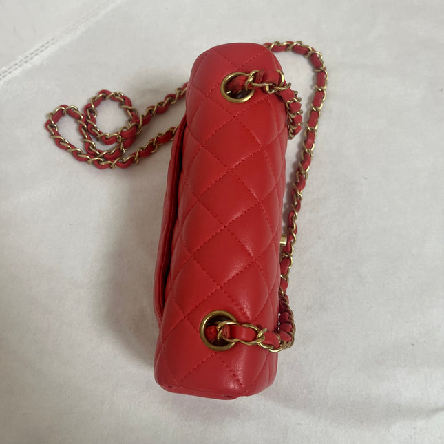 Chanel Classic Flap Mini 2019 Red Lambskin Leather Gold Hardware