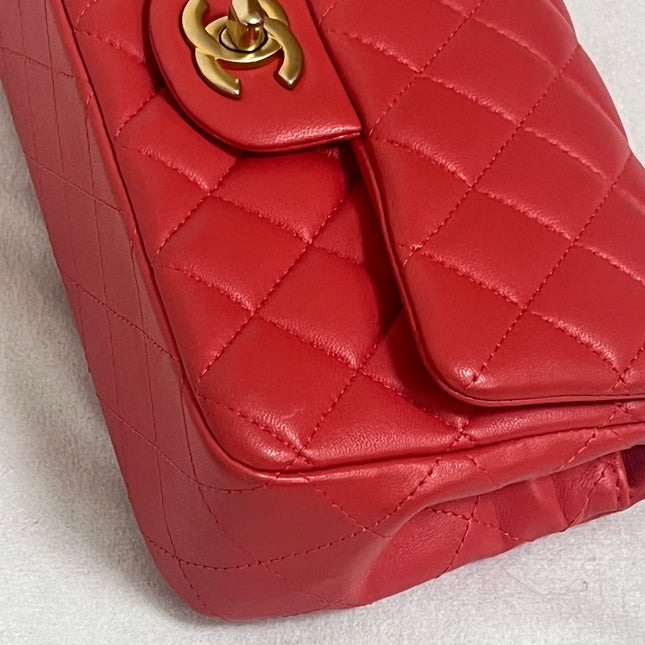Chanel Classic Flap Mini 2019 Red Lambskin Leather Gold Hardware