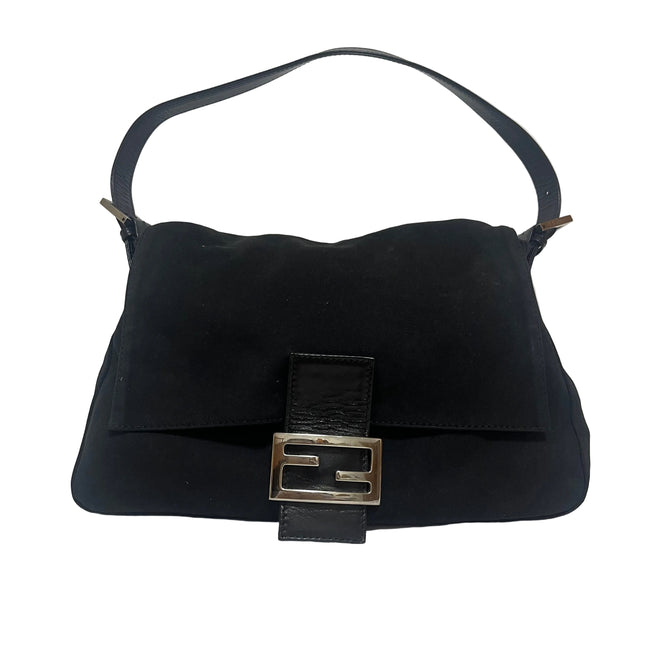 Fendi Mamma Baguette Vintage Black Cloth Silver Hardware Shoulder Bag-Luxbags
