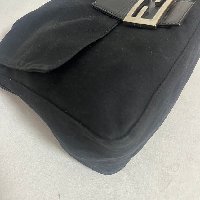 Fendi Mamma Baguette Vintage Black Cloth Silver Hardware Shoulder Bag