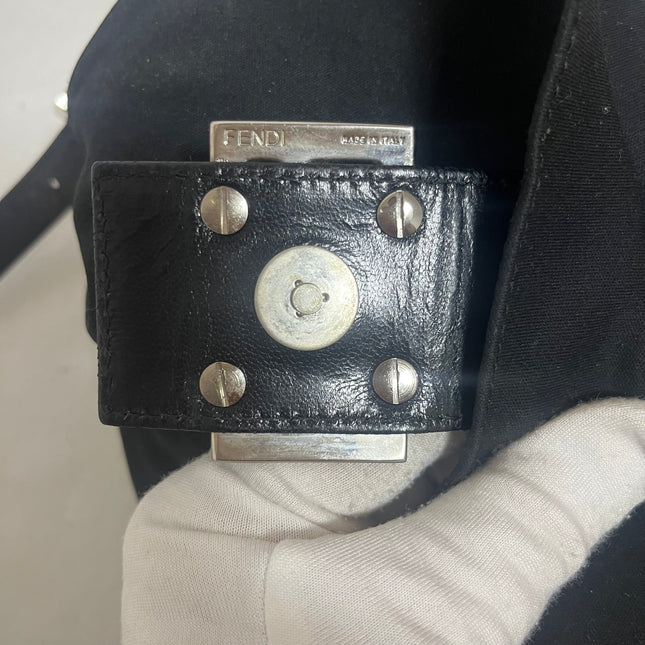 Fendi Mamma Baguette Vintage Black Cloth Silver Hardware Shoulder Bag
