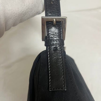 Fendi Mamma Baguette Vintage Black Cloth Silver Hardware Shoulder Bag