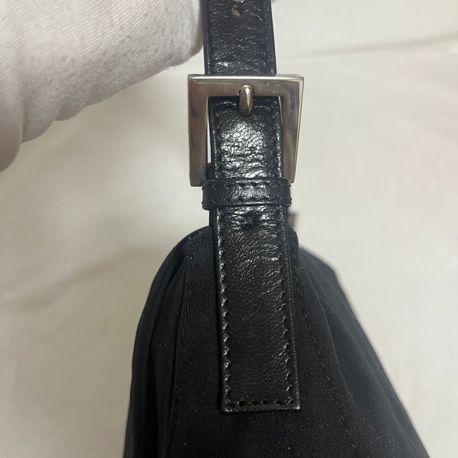 Fendi Mamma Baguette Vintage Black Cloth Silver Hardware Shoulder Bag