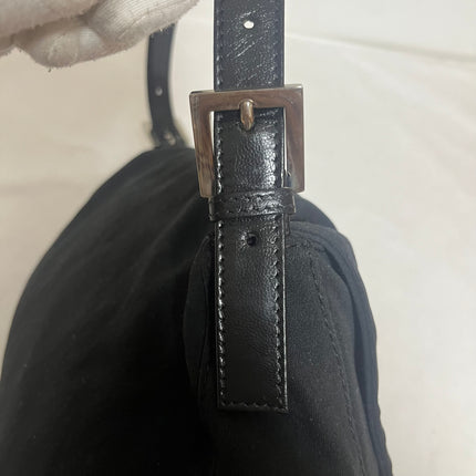 Fendi Mamma Baguette Vintage Black Cloth Silver Hardware Shoulder Bag