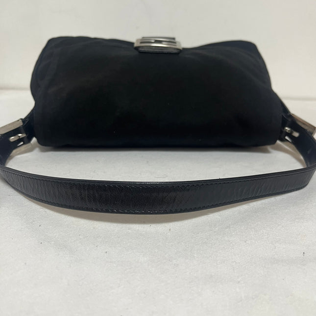 Fendi Mamma Baguette Vintage Black Cloth Silver Hardware Shoulder Bag