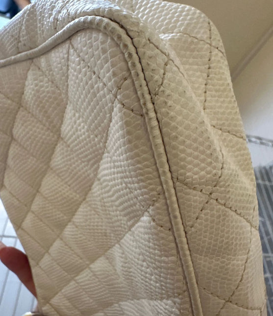 Chanel Vintage Camera Bag White Lizard-skin Leather 1986-1988