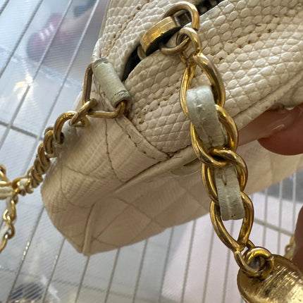 Chanel Vintage Camera Bag White Lizard-skin Leather 1986-1988