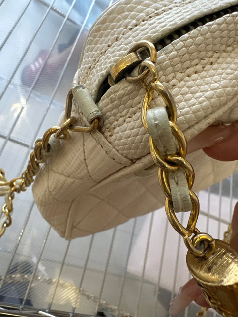 Chanel Vintage Camera Bag White Lizard-skin Leather 1986-1988