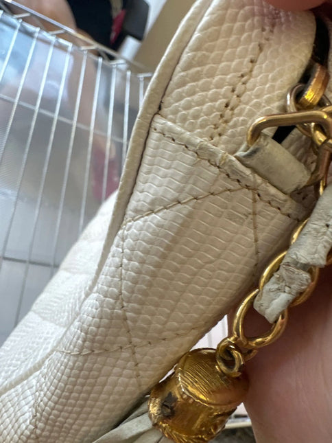 Chanel Vintage Camera Bag White Lizard-skin Leather 1986-1988