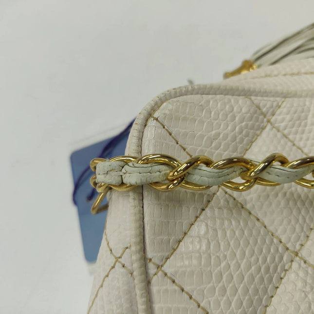 Chanel Vintage Camera Bag White Lizard-skin Leather 1986-1988