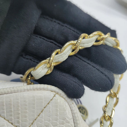 Chanel Vintage Camera Bag White Lizard-skin Leather 1986-1988