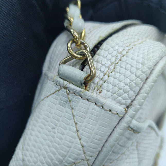 Chanel Vintage Camera Bag White Lizard-skin Leather 1986-1988
