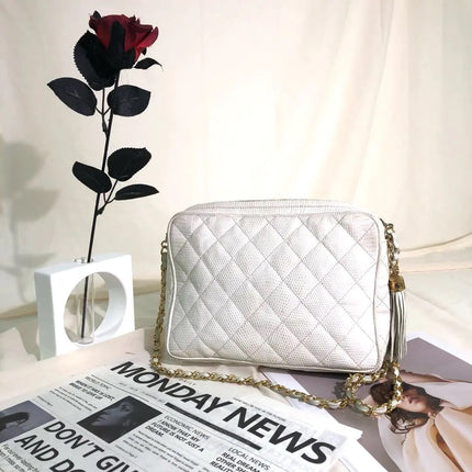 Chanel Vintage Camera Bag White Lizard-skin Leather 1986-1988