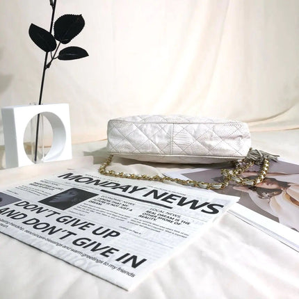 Chanel Vintage Camera Bag White Lizard-skin Leather 1986-1988