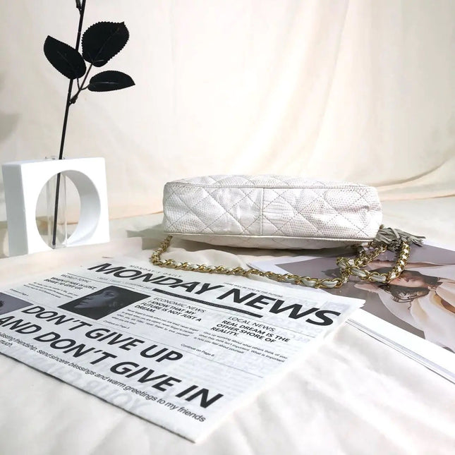 Chanel Vintage Camera Bag White Lizard-skin Leather 1986-1988