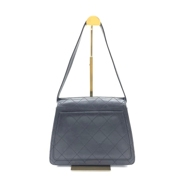 Chanel Vintage Kelly Style Black Leather Shoulder Bag Diamond Stitch Medium