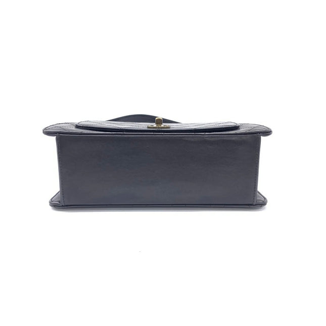 Chanel Vintage Kelly Style Black Leather Shoulder Bag Diamond Stitch Medium