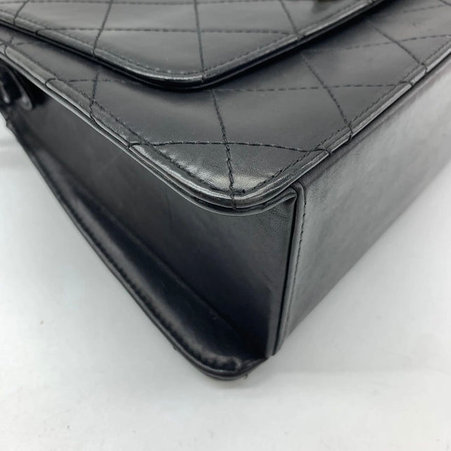 Chanel Vintage Kelly Style Black Leather Shoulder Bag Diamond Stitch Medium