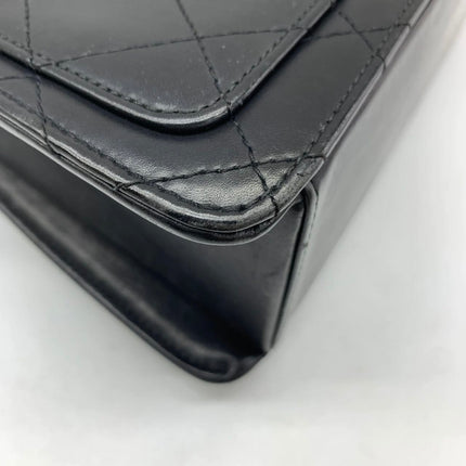 Chanel Vintage Kelly Style Black Leather Shoulder Bag Diamond Stitch Medium