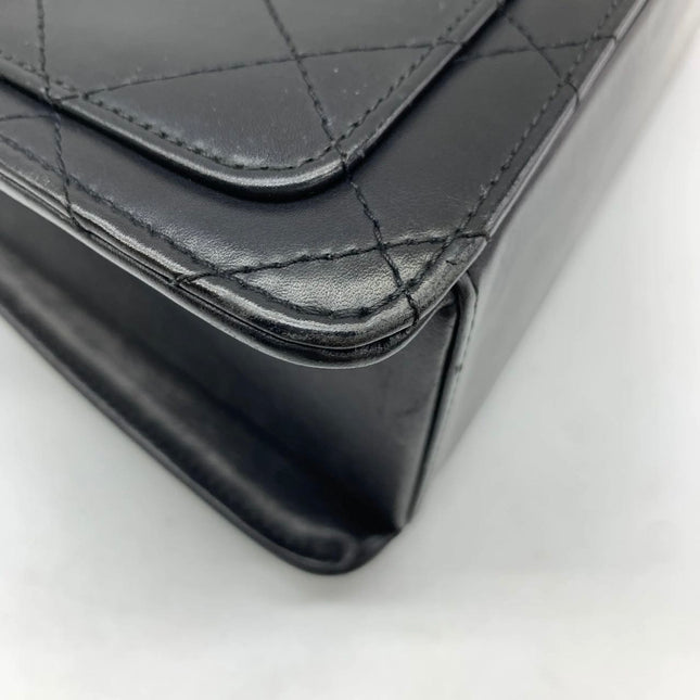 Chanel Vintage Kelly Style Black Leather Shoulder Bag Diamond Stitch Medium