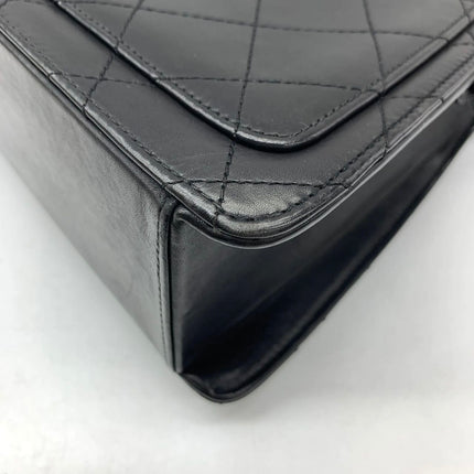 Chanel Vintage Kelly Style Black Leather Shoulder Bag Diamond Stitch Medium